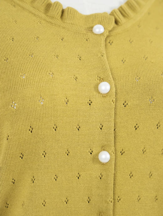 TYNVIE 花边肩饰圆领针织开衫-芥末绿 商品图4