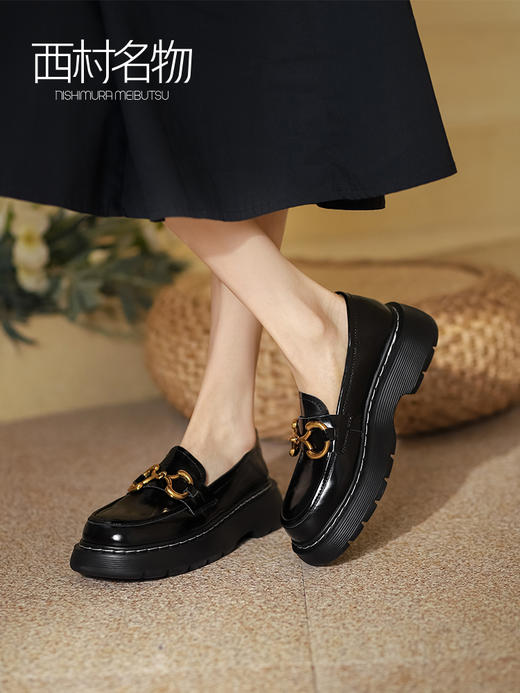 西村名物2022秋新款小蜜蜂JK小皮鞋粗跟深口单鞋英伦乐福鞋T22AM34118 商品图1