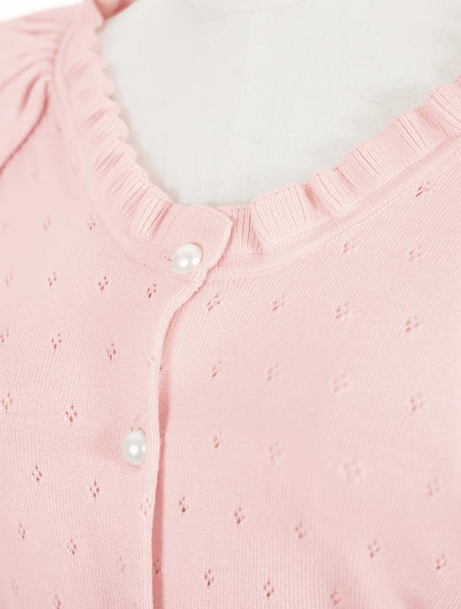 TYNVIE 花边肩饰圆领针织开衫-粉色 商品图5