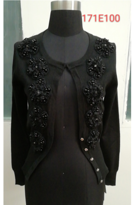 黑色针织开衫上衣--171E100