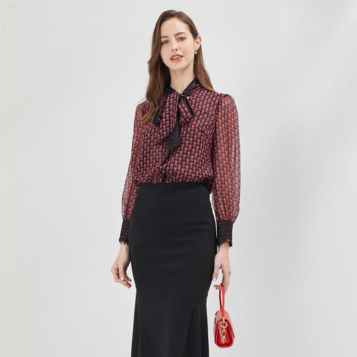 RE2A3斯尔丽瑟俪2021夏季上新气质飘带蝴蝶结八分袖女士衬衫 商品图0