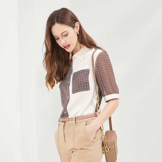 RF2A1斯尔丽瑟俪夏季新品左右不对称撞色衬衫 商品图2