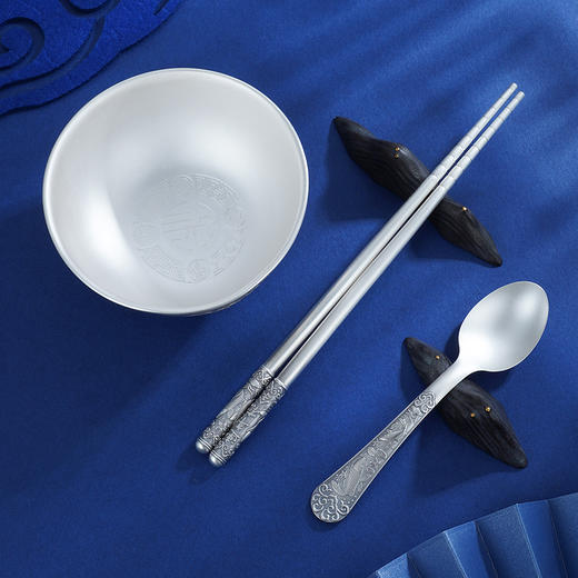 子佩集S999银【莲连有余】碗筷勺摆件套装【BX0460596-4】2108 商品图10