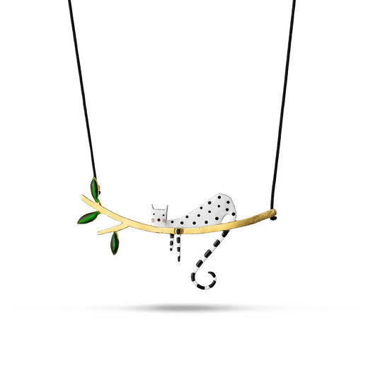 北京仓｜Kiss the Frog-Cat-趴在树上的懒猫 项链［希腊设计师］ 商品图0