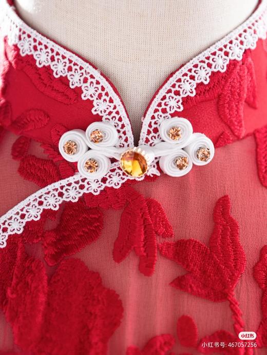 荷言HEYEN 当户理红妆 玫瑰红真丝乔其绣花面料 商品图5