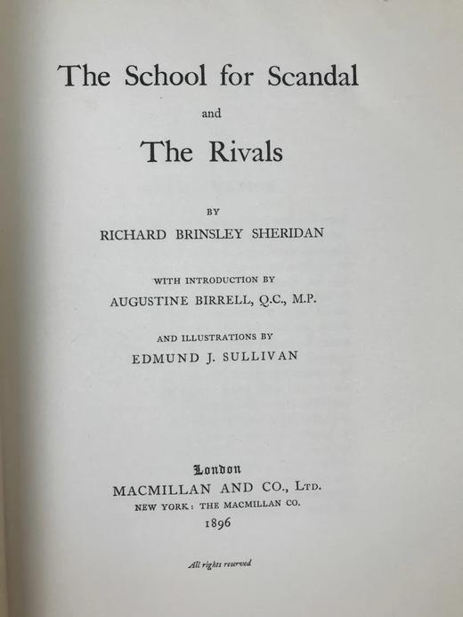 1896年 谢里丹《造谣学校/情敌》 埃德蒙·苏利文插图 漆布精装16开 商品图2