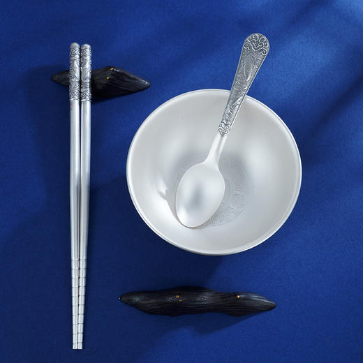 子佩集S999银【莲连有余】碗筷勺摆件套装【BX0460596-4】2108 商品图5