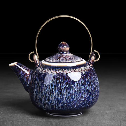 曜变天目泡茶壶单壶陶瓷大号铁胎提梁壶过滤单个纯手工侧把壶 商品图0