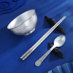子佩集S999银【龙飞凤舞】碗筷勺摆件套装【CJ321-10】【BX0460596-2】【BX0460596-3】2108