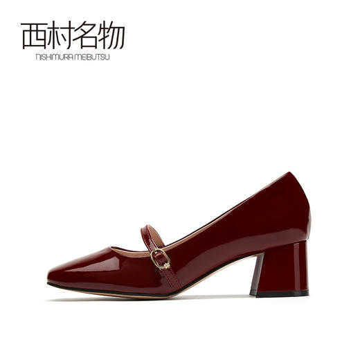 西村名物2021秋季新款英伦风粗跟女中跟一字带女鞋百搭单鞋X21CE33051 商品图1