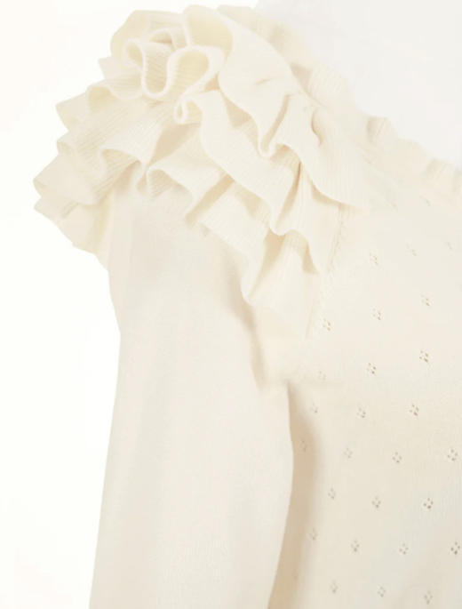 TYNVIE 花边肩饰圆领针织开衫-象牙白 商品图5