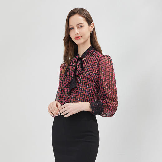 RE2A3斯尔丽瑟俪2021夏季上新气质飘带蝴蝶结八分袖女士衬衫 商品图2