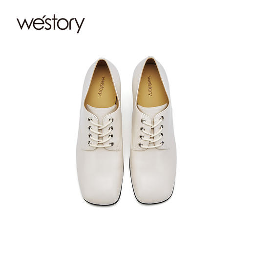 westory2021秋季新品方头粗跟高跟鞋英伦风系带小皮鞋W21CM71661 商品图3