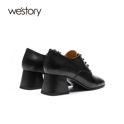 westory2021秋季新品方头粗跟高跟鞋英伦风系带小皮鞋W21CM71661 商品图2
