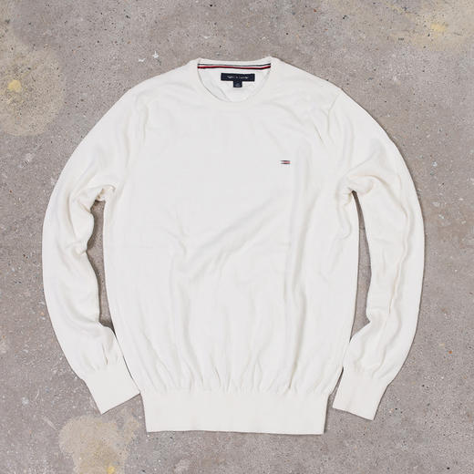 米白棉质 胸前刺绣 圆领毛衣/针织衫 T-1093 商品图1