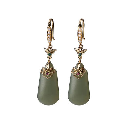 CW0111-62 S925纯银镀金和田且末蓝耳环个性蝴蝶复古如意气质女款耳坠 商品图3