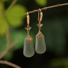 CW0111-62 S925纯银镀金和田且末蓝耳环个性蝴蝶复古如意气质女款耳坠