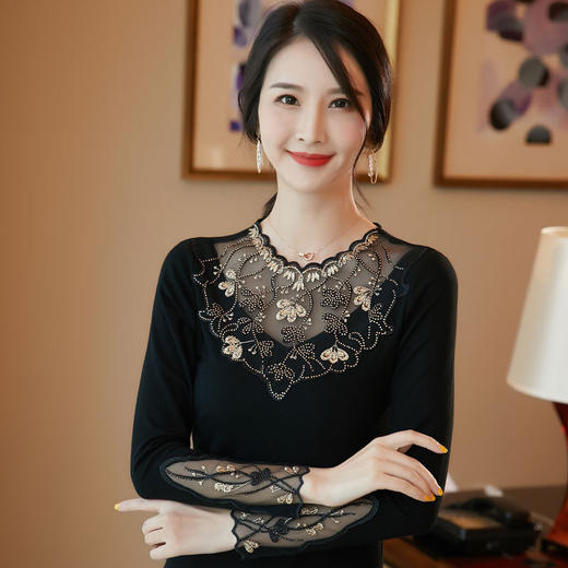 新款蕾丝绣花钻棉t恤衫内搭打底小衫  LQ93119 商品图3