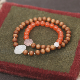 醍醐 相生 6mm老山檀南红白玉祥云双圈手串