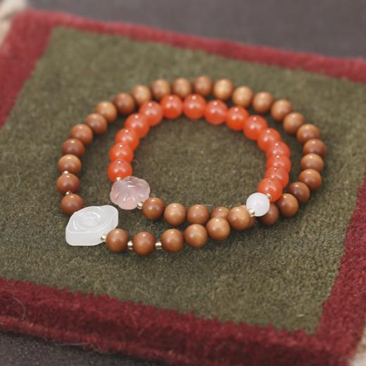 醍醐 相生 6mm老山檀南红白玉祥云双圈手串 商品图0