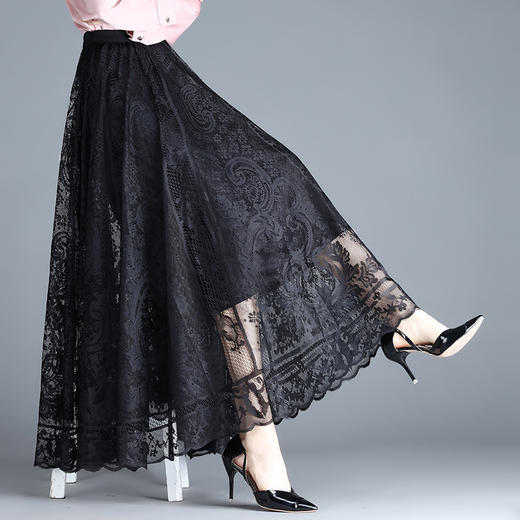 半身裙蕾丝拼接半身裙女秋冬垂坠感黑色长裙