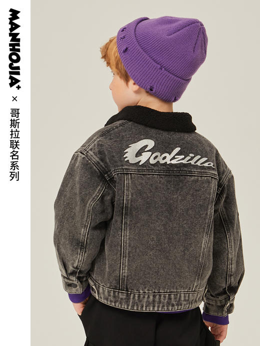 马拉丁潮牌漫画家儿童外套冬季新品复古街头炒雪花绒毛领牛仔夹克 商品图2