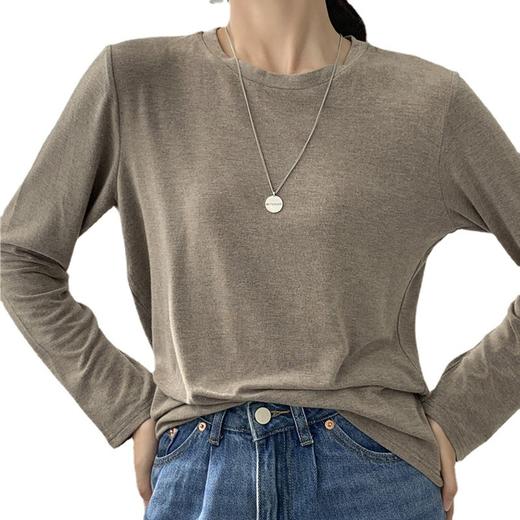 云朵衣2021秋季新款圆领百搭内搭薄款长袖针织打底衫女弹力T恤 商品图4