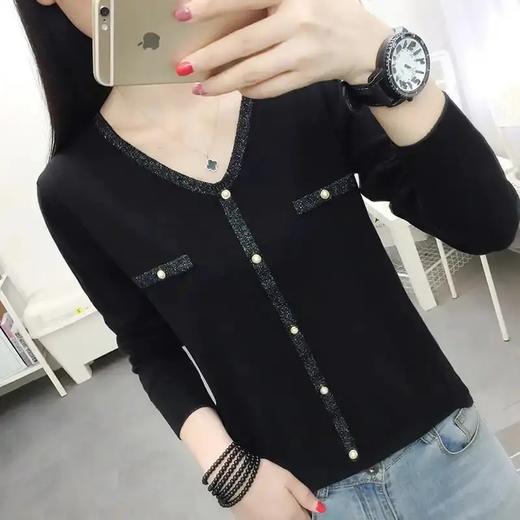 JXG-秋装女2021年新款宽松V领长袖女上衣洋气打底衫女内春秋百搭针织 商品图5