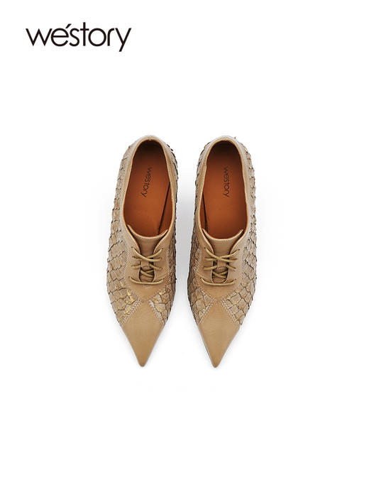 westory2021秋季新品细跟高跟鞋系带踝靴格纹单鞋尖头W21CM71641 商品图4