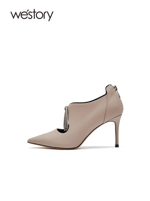 westory2021秋季新款百搭复古英伦风单鞋绑带尖头细跟W21CM71631 商品图1
