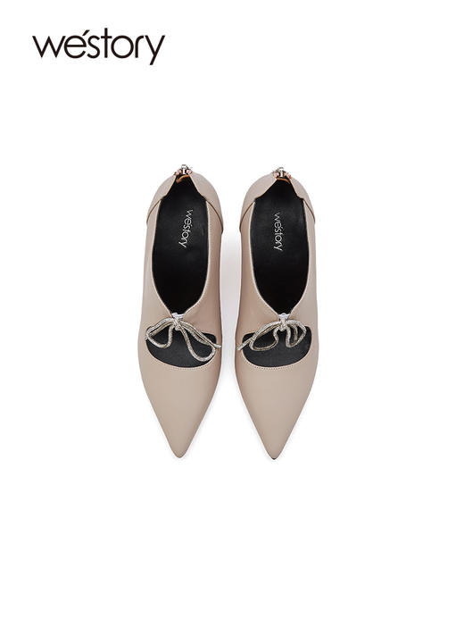 westory2021秋季新款百搭复古英伦风单鞋绑带尖头细跟W21CM71631 商品图3