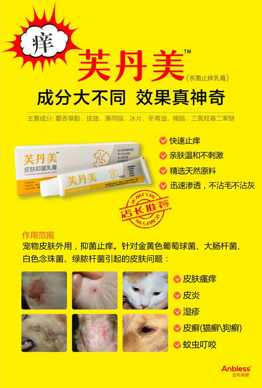 安布莱斯-芙丹美15g，2026年10月11号。  皮肤外用、抑菌止痒；针对金黄色葡萄球菌，大肠杆菌、白色念珠菌、绿脓杆菌引起的皮肤问题；也可用于蚊虫叮咬。含有三氯羟基二苯醚，麝香草酚 商品图0