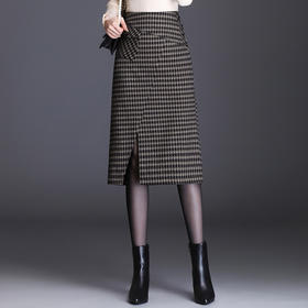【半身裙】秋冬季格纹包臀裙女开叉中长裙时尚百搭