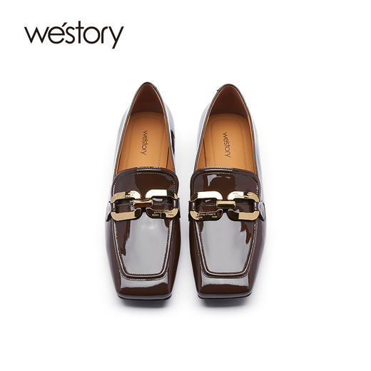westory2021秋季新款漆皮单鞋百搭低跟方头乐福鞋皮鞋W21CM71621 商品图3