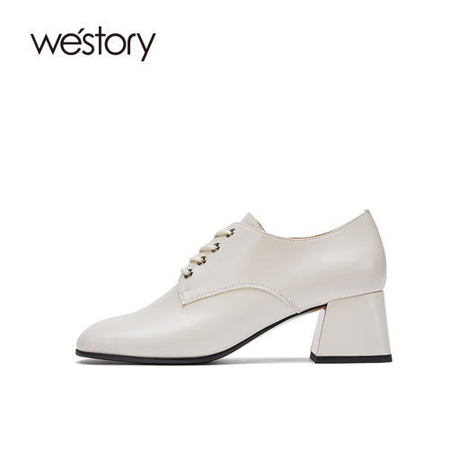 westory2021秋季新品方头粗跟高跟鞋英伦风系带小皮鞋W21CM71661 商品图1