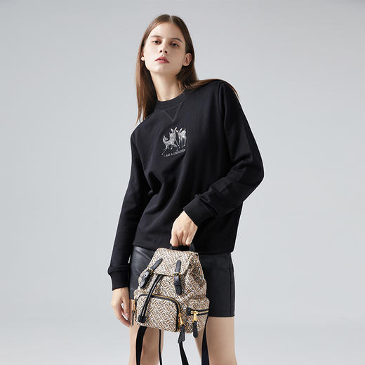 BURBERRY 巴宝莉 女士棉质小鹿刺绣圆领套头宽松运动衫卫衣 8042883 商品图6