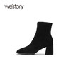 westory2021秋季新款粗跟短靴瘦瘦靴方头高跟时尚短靴S21DS81191 商品缩略图1