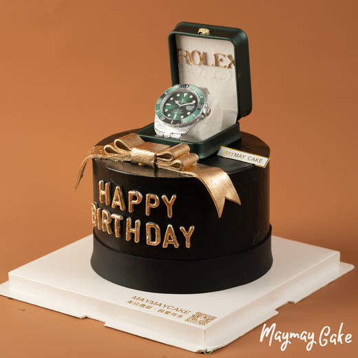 3749“Rolex劳力士绿水鬼·黑金翻糖蛋糕”（送男士  男朋友  男神  上司  老公  爸爸） 商品图0