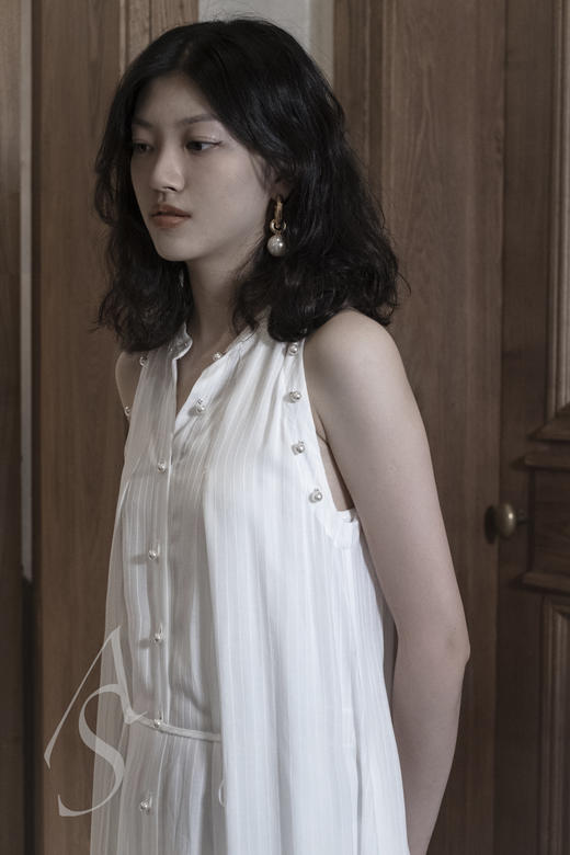 Palmer Harding 奶白色条纹珍珠扣系带衬衫裙 商品图4