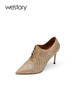 westory2021秋季新品细跟高跟鞋系带踝靴格纹单鞋尖头W21CM71641 商品缩略图1