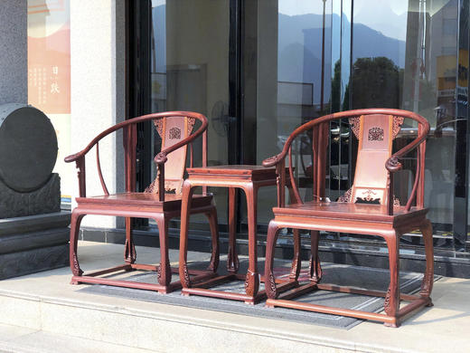 红桥红  家具严选  花枝（巴里黄檀）【 带托泥 皇宫圈椅 三件套】 商品图8