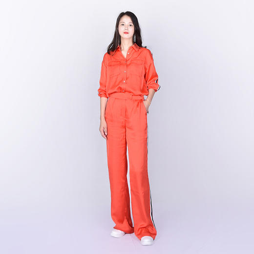 圣三利女装春秋季缎面条纹拼接休闲裤，女裤SL121C32 商品图1