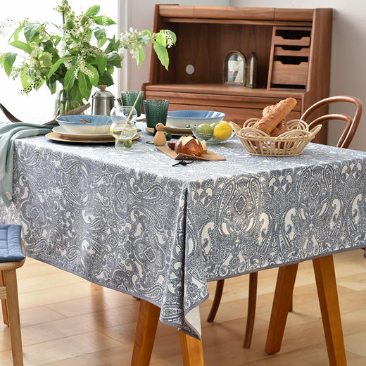 黑色佩斯利曼海蒂棉质帆布长方形桌布 商品图2
