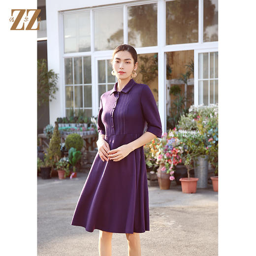 佐尔美2021年秋季新款 绵羊毛知性气质修身中袖连衣裙E13LL03 商品图1