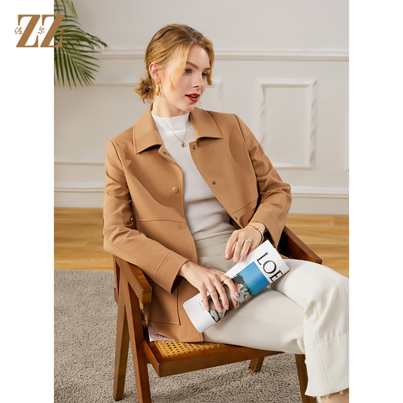 佐尔美2021秋季新款宽松方领气质短款风衣E13FD02