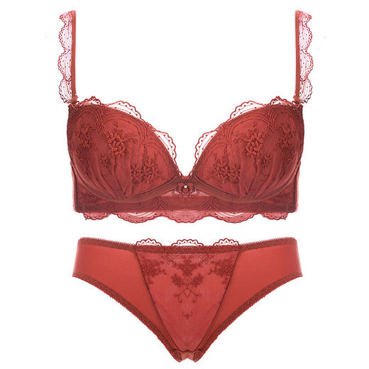 本命年内衣套装女小胸聚拢无钢圈文胸乳胶红色结婚新年属牛胸罩 商品图4