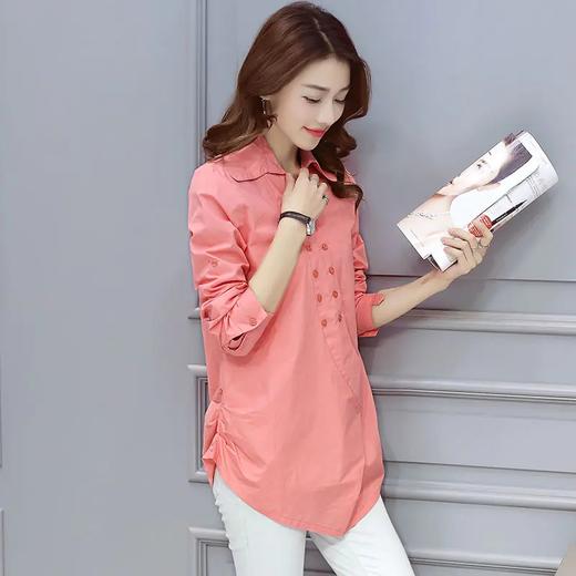 WZNH-FZC8619秋季中长款直筒POLO领纯色不规则衬衫 商品图3