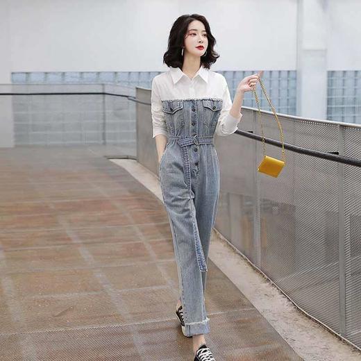 【服饰鞋包】拼接牛仔连体裤休闲长裤子宽松显瘦盐系时尚 商品图1