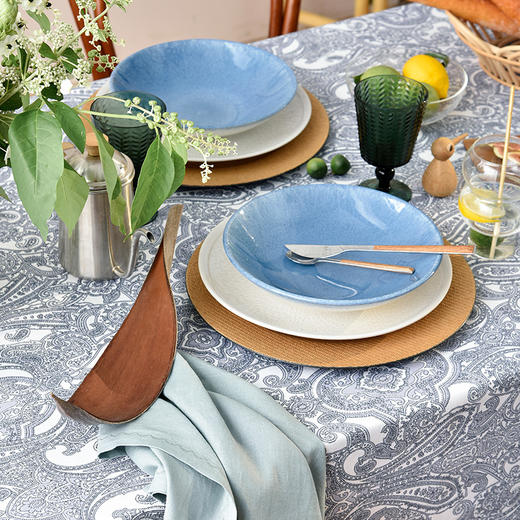 黑色佩斯利曼海蒂棉质帆布长方形桌布 商品图3