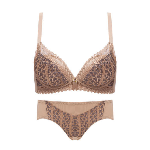 黛唯梵豹纹性感内衣女小胸聚拢无钢圈收副乳防下垂乳胶蕾丝上托文胸套装 商品图4